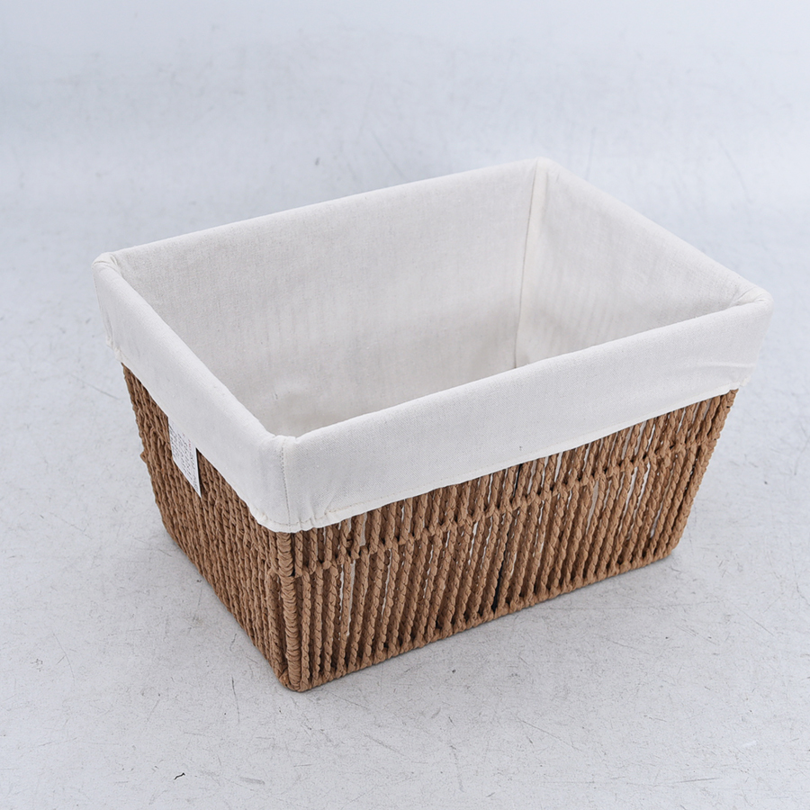 Light brown rectangle paper rope storage basket