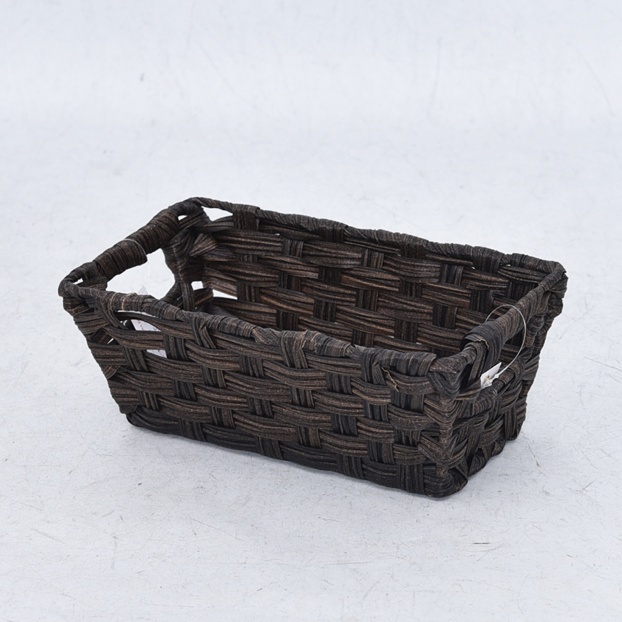 Dark brown woven storage tote basket with handles