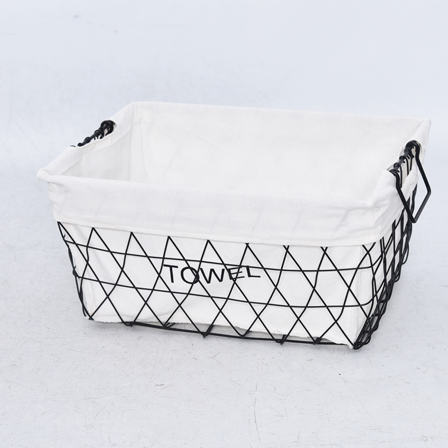 Black rectangle wire storage basket with handles