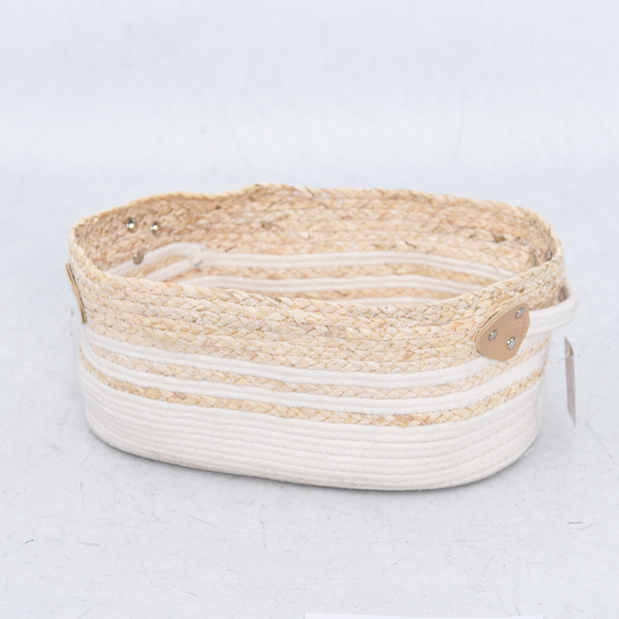 Natural oval rope and straw storage basket