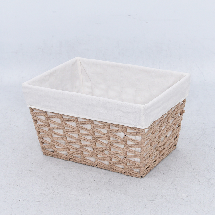 Light brown rectangle paper rope storage basket