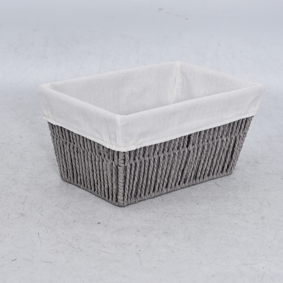 Grey rectangle paper rope storage basket