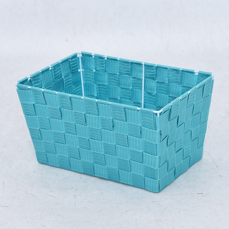 Light blue woven storage tote basket