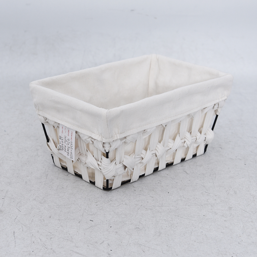 White rectangle poly rattan storage basket