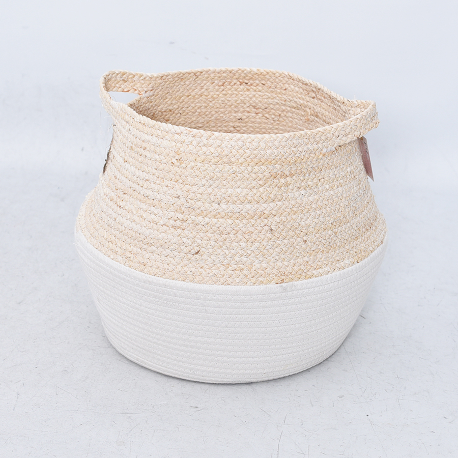 Natural round rope and straw storage basket