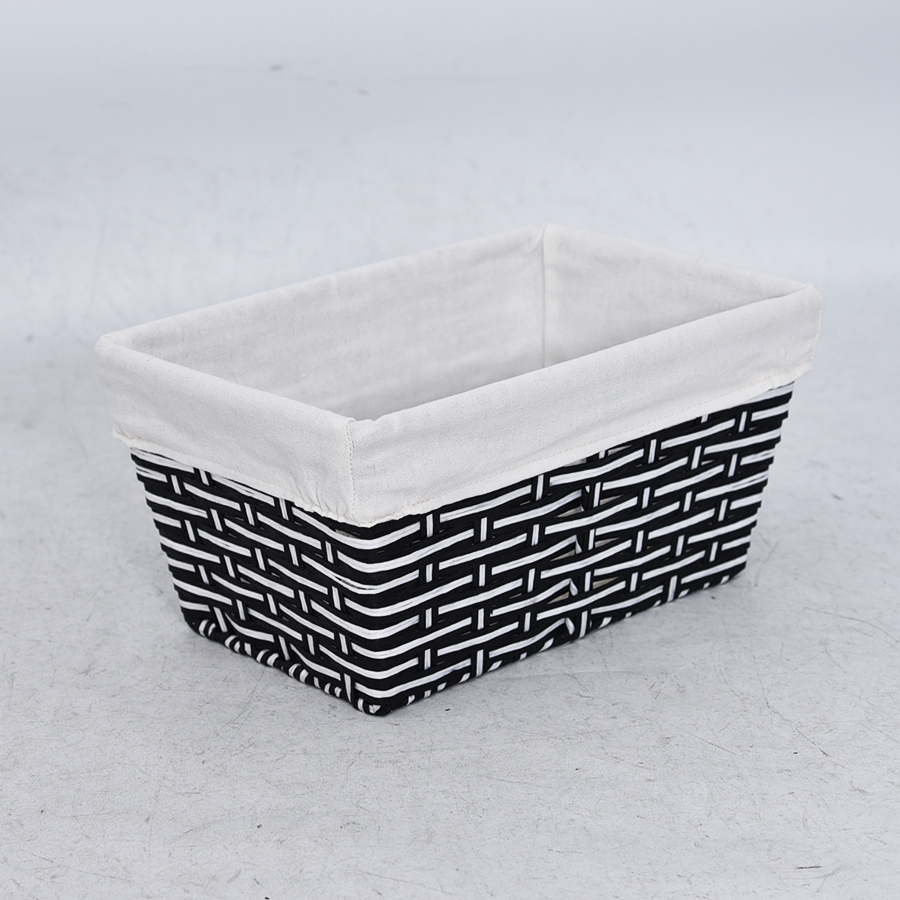 Black and white color rectangle paper rope storage basket
